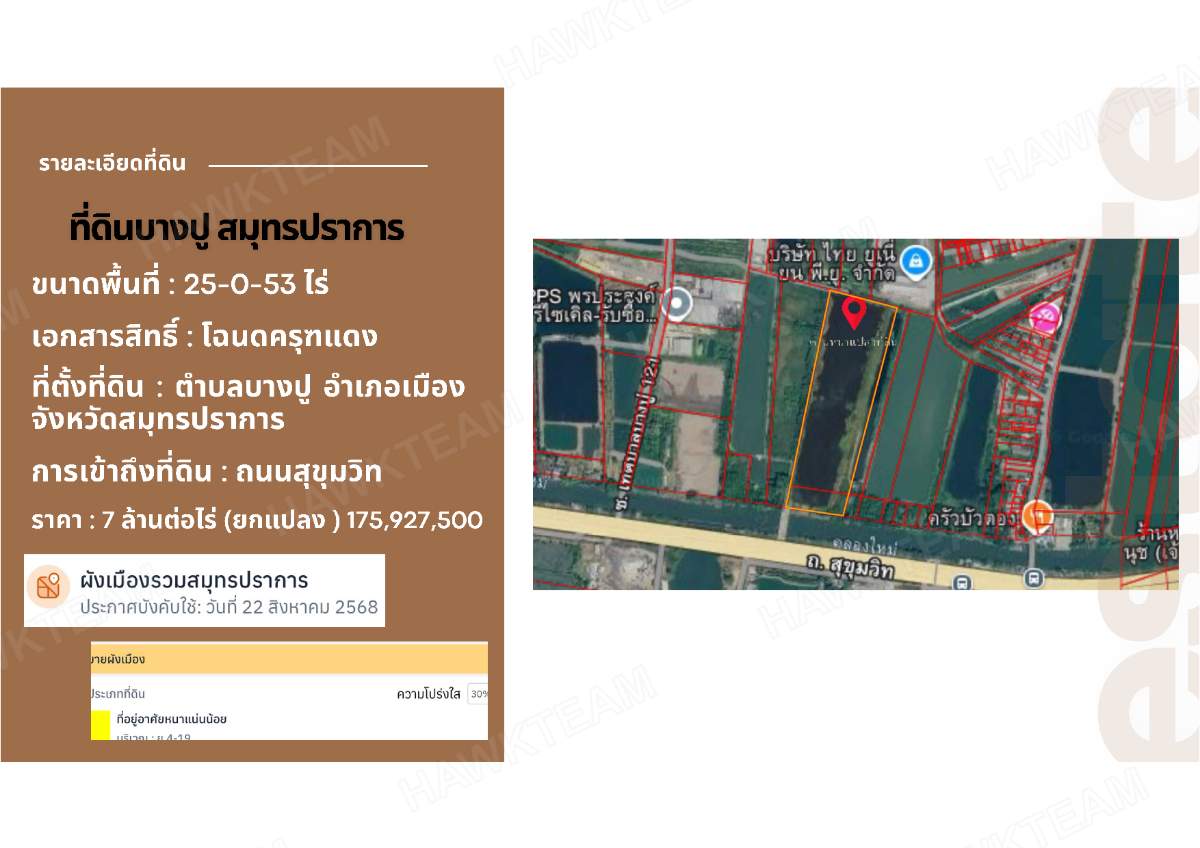 ขายที่ดิน 25 ไร่ 53 ตร.ว. บางปู เมืองสมุทรปราการ สมุทรปราการ